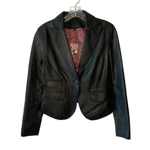 THE LIMITED Black Lightweight Leather Single-Button Front Fitted Jacket Small